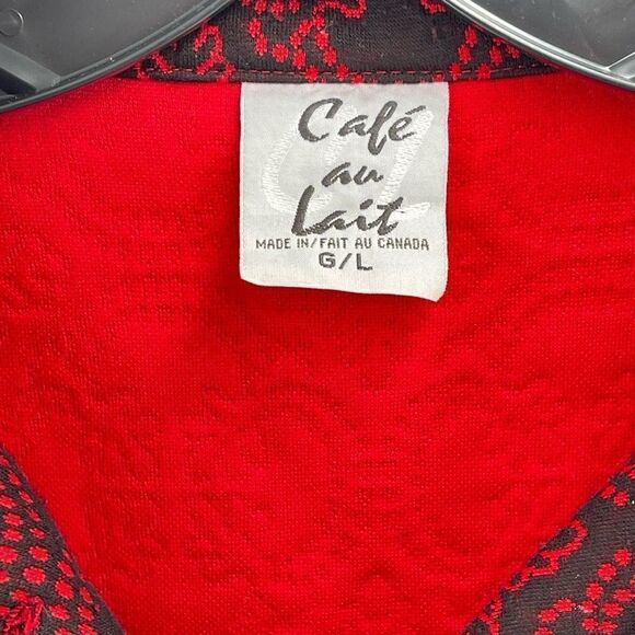 Cafe Au Lait Womens Vintage Blazer Jacket Patterned Button Up Black Red Large - Picture 5 of 10